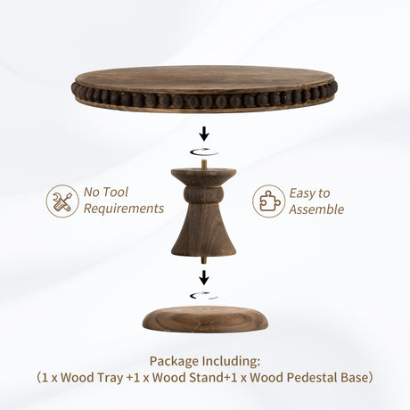 Hanobe Round Wood Cake Stand: Cupcake Pedestal Stand 12 inch Dessert Display Riser Distressed Rustic Cakes Holder Tray Vintage Beads Wooden Plate for Wedding Birthday Decor Hanobe