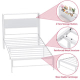 Weehom Twin Bed Frames for Kids, Twin Size Bed with 2 Tiers Wood Shelves Headboard No Box Spring Needed Easy Assembly Heavy Duty Metal Plaform, White Weehom
