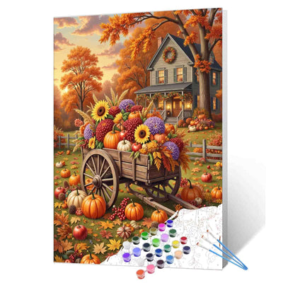 Farmhouse Autumn Paint by Numbers Adults Fall Harvest Painting Kits Thanksgiving Painting Kits Art for Adults Students Beginner Home Bedroom Wall Decor 16x20 in（Without Frame）
