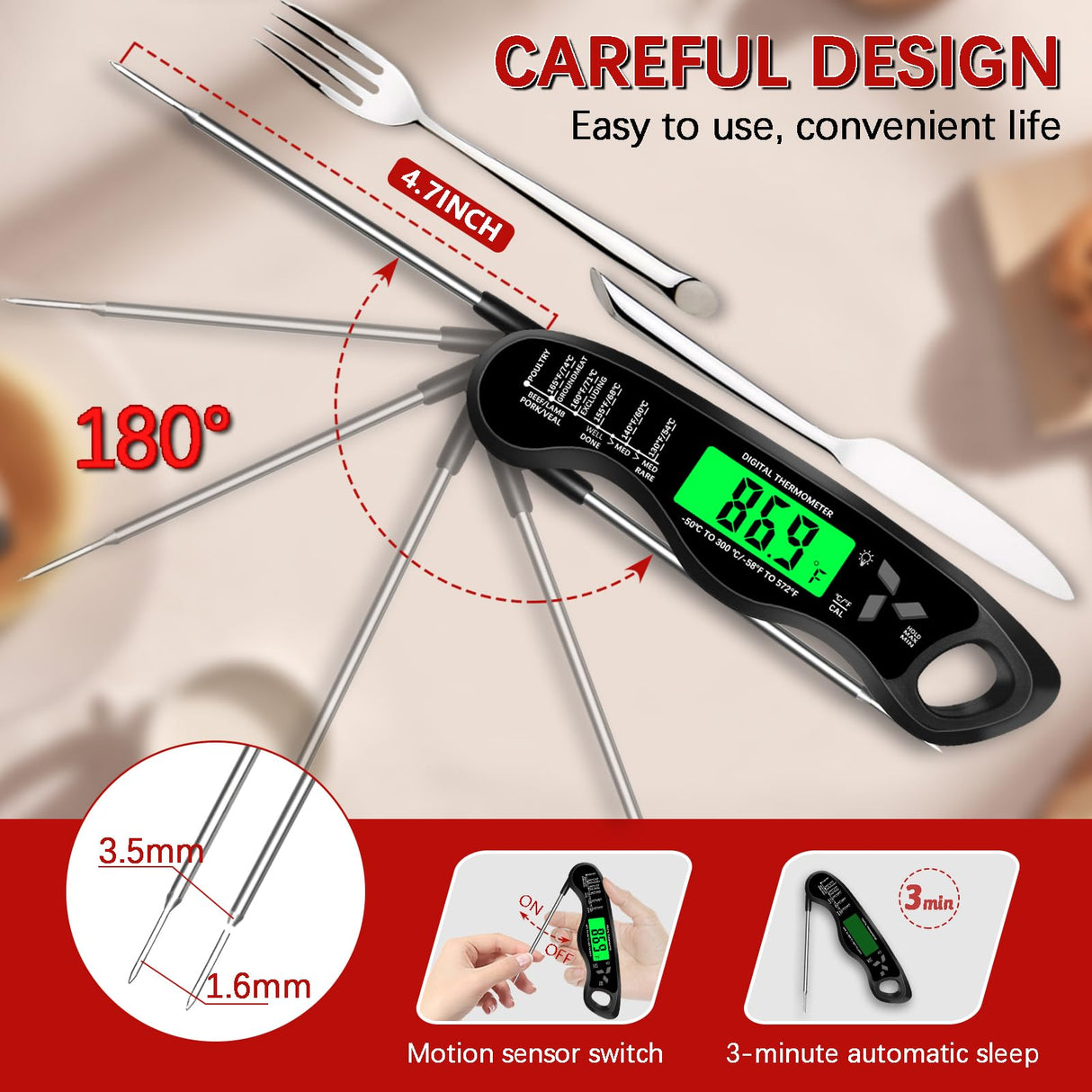 Meat Thermometer Digital,IP67 Waterproof Cooking Thermometer with Backlight, Calibration & Hold Function，Food Thermometer for Cooking,Outdoor Grilling,Candy Making Giftsfaloy