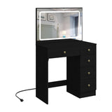 Makeup Vanity with Large Lighted Mirror, Vanity Desk with 5 Drawers Vanity Set with Power Outlet 3 Color Lighting Modes Dressing Table for Women Girls (Black) Panana