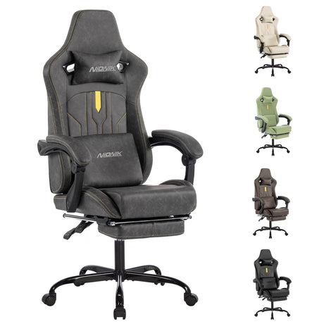 Gaming Chair, Video Game Chair with Massage Lumbar Support and Footrest, Comfortable Ergonomic Computer Chair with Linkage Armrests, Height Adjustable Racing Game Chair Pu Leather for Adults, Grey NIONIK