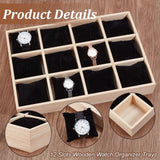 PH PandaHall 12 Slot Wooden Watch Organizer Tray Display Holder with Removable Velvet Pillows, Stackable Jewelry Bracelet Storage Tray for Drawer Showcase, Black PH PandaHall