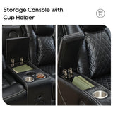 Power Recliner Sectional Sofa with Bass Speaker,Wireless Charger,Electric Reclining Sectional Sofa with 2 Faux Leather Recliner,LED Strip,Reading Light,Type-C USB Port,Cup Holder,Storage Console Black Comfort Stretch
