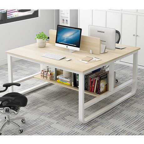 jianghinice Double Desk for Two People, 47 Inch Two Person Desk - Double Computer Desk with Partition and Storage Shelves, Long Office Writing Table Computer Workstation for Home Office (White) jianghinice