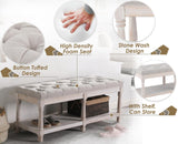 Janoray Farmhouse Storage Bench Wooden Entryway Upholstered Tufted Ottoman Bench for Bedroom End of Bed Hallway Organizer, Beige Janoray