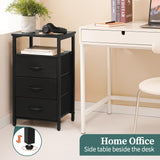 Yoobure Night Stand with Charging Station, 16 Colors LED Nightstand with USB Ports and Outlets, End Table with 3 Fabric Drawers and Storage Shelf, Bedside Tables Small Dresser for Small Space Black Yoobure