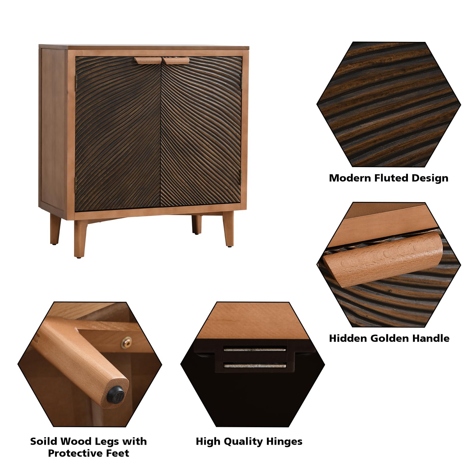 Ahokua Modern Brown Sideboard Buffet Cabinet with Fluted Doors and Ample Storage - WoodArtSupply