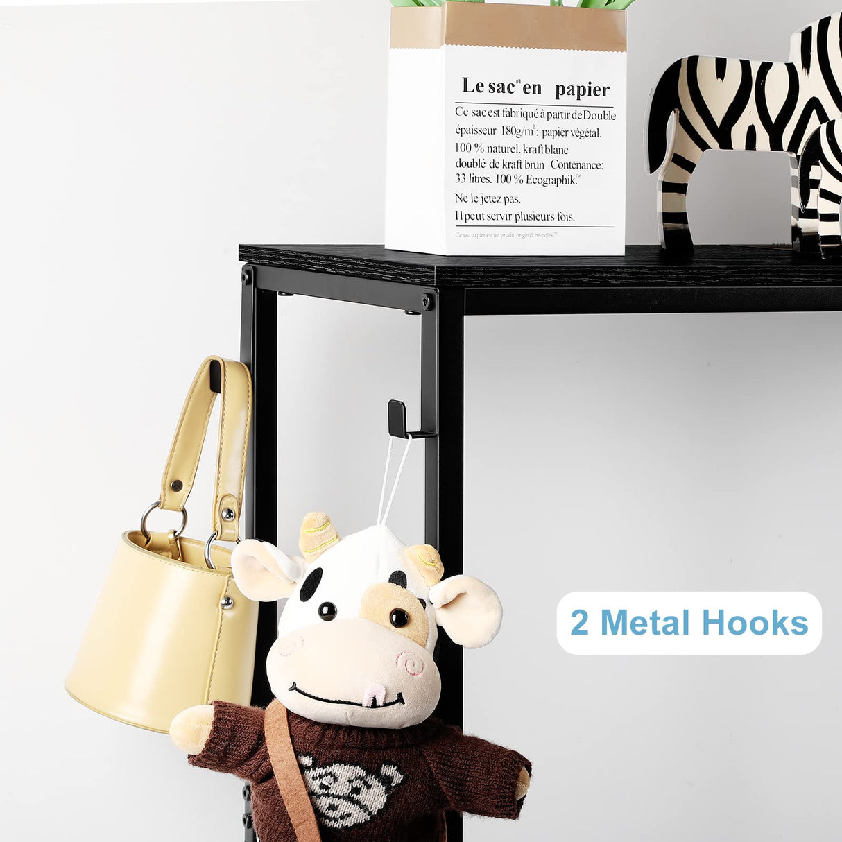 Black Console Table Narrow Modern Entryway Table Small Behind Couch Table Skinny Sofa Table Hallway Table with Hooks for Living Room Foyer Bedroom Corridor Office BTY