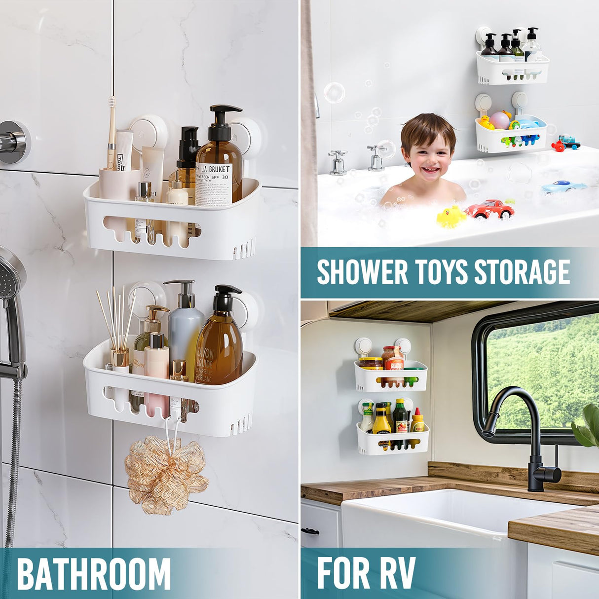 TAILI Shower Caddy Suction Cup 2 Pack, Heavy Duty Bathroom Organizer, Removable Shelves for Inside Shower, Shampoo, Waterproof Suction Plastic Storage for Bathroom Accessories Holder, White TAILI