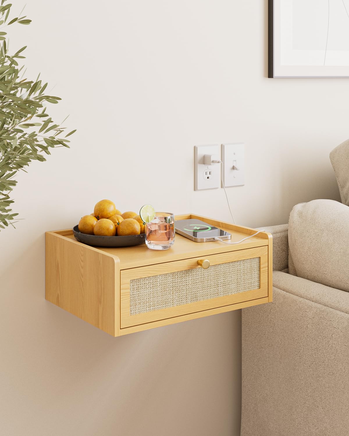 AEPOALUA Floating Nightstand,Wall Mounted Night Stand with Drawer,Small Floating Shelves,Floating Wood Bedside Table for Bedroom、Living Room、Bathroom AEPOALUA