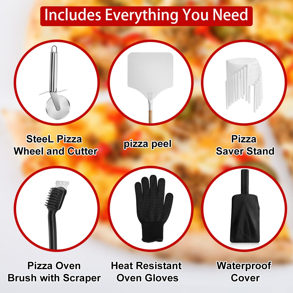 EDOSTORY Outdoor Pizza Oven, Wood Fired Pizza Oven for Outside, Patio Pizza Maker with Pizza Stone, Pizza Peel, Grill Rack, and Waterproof Cover for Backyard Camping EDOSTORY