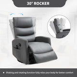 PELUMY Manual Recliner Chair with Heat & Vibration Massage, 360° Swivel Rocker Recliner with 155° Recline and Lumbar Heat, Compact Recliner for Living Room & Small Spaces (Breathable Leather, Grey) PELUMY