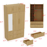 TAMUNE Wardrobe Closet with Mirror, 3 Door Wardrobe with Hanging Rod, 4 Drawers, Shelves, Modern Bedroom Armoire with Gold Handle, Oak Clothes Cabinet, 20.5”D x 47”W x 86.7”H TAMUNE