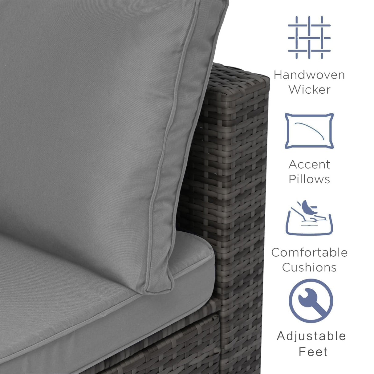 XTWEEX 7-Piece Outdoor Rattan Sectional Sofa Set, Wicker Patio Furniture with Coffee Table, Grey Cushions, Patio Conversation Set for Your Villa, Balcony, Porch, Backyard XTWEEX