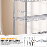 YNN Storage Shelves,1750Lbs 5 Tier Heavy Duty Metal Rolling Shelving Unit with Wheels & 8 Hooks, Adjustable Garage Wire Rack for Kitchen, Bathroom,Industrial,Pantry(36" W x 14" D x 72" H, Chrome) YNN