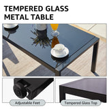 NATURAL EXPRESSIONS 4 Pieces Patio Furniture Sets,Outdoor Metal Sectional Furniture Modern Patio Conversation Set,Fuaxwood Anti-Scald Armrest,Sling Mesh,Tempered-Glass Table,4" Olefin Cushions NATURAL EXPRESSIONS