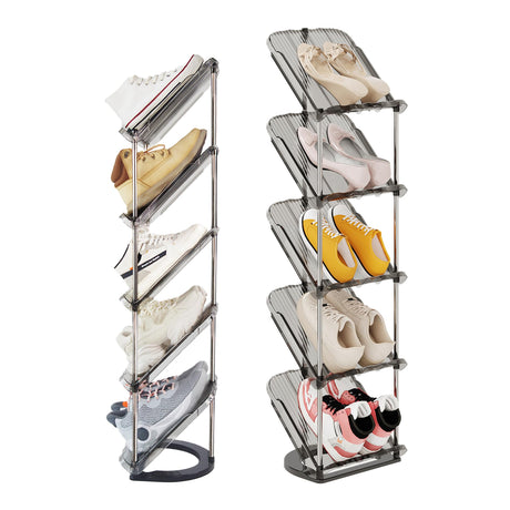 Patinao Sloping Narrow Shoe Rack 5 Tiers - Free Standing Vertical Shoes Racks for Small Spaces and Corner, Shoe Storage Organizer for Entryway, Tall Slim Shoe Shelf Cabinet for Shoes and Boots Patinao