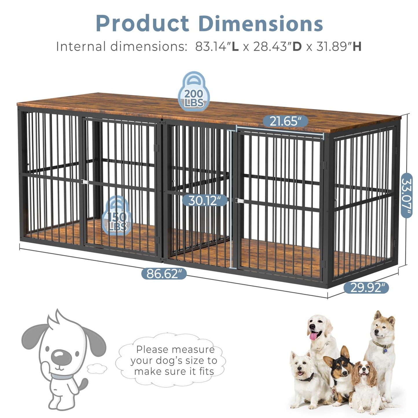 Lyromix 86.62''Dog Crate Furniture Large Breed TV Stand for 2 Dogs with Double Rooms,Wooden Dog Kennel Dog Crate End Table with Removable Divider for Large Medium Dogs, Can Use Separately, Br - WoodArtSupply