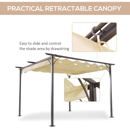 Outsunny 11.5' x 11.5' Retractable Pergola Canopy, Outdoor UV Protection & Sun Shade, Steel Frame for Garden, Grill, Patio, Backyard, Beige