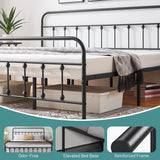 CLIBFENG Queen Bed Frame-Classic Metal Platform Bed Frame Mattress Foundation with Victorian Style Iron-Art Headboard/Footboard/Under Bed Storage/No Box Spring Needed/Black CLIBFENG
