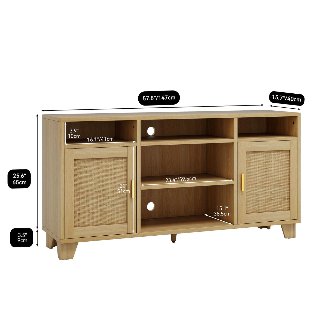 YITAHOME TV Stand for 65 Inch TV, Boho Entertainment Center with Rattan Doors, Storage Cabinets and Open Shelves, Long Boho Media Console for Living Room YITAHOME