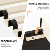 AMERLIFE Farmhouse King Size Bed Frame with 49" Fluted Headboard, Wood Platform Bed with Natural Grain, No Box Spring Needed/Noise Free, Black AMERLIFE