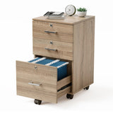 VINGLI 3-Drawer File Cabinet with Lock, Wood Rolling File Cabinet Under Desk File Cabinets for Home Office, Mobile Printer Stand & File Cabinet for Letter Sized Files, 26" H(Caster Included), Oak VINGLI
