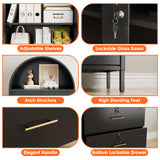 GangMei 2 Drawer Lateral File Cabinets for Home Office, 73 inch Tall Metal Arch Cabinet with Locking Glass Doors, Black Arched Bookcase with Drawers for A4/Letter/Legal File(Assemble Required) GangMei