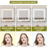 LUXOAK 47" Makeup Vanity Desk with LED Light Mirror & Rattan Design, Vanity Table with Adjustable Large Storage Cabinet for Bedroom Bathroom, Stool Included, White LUXOAK