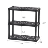 IRIS USA 3-Shelf Heavy Duty Plastic Storage Shelves, 450lb Capacity, 38"H x 36"W x 18"D, Large Modular Shelving Unit Storage Organizer for Garage, Home, Warehouse & Gym, Storage Rack - Black Iris Ohyama