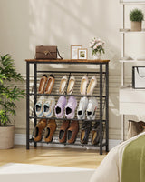 CHOEZON Shoe Rack, 4-Tier Narrow Shoe Storage Shelf, Slim Shoe Rack with Wooden Top and Metal Shelves, Slanted Shoe Organizer, Industrial Style, for Entryway, Hallway, Rustic Brown and Black TXJ76BF CHOEZON