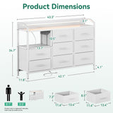 KKL White Dresser for Bedroom with Light Strip & Power Outlet — 8 Drawers Dressers & Chest of Drawers with Shelf, Wood Top, Metal Frame, Wide Dressers for Girls Bedroom, Living Room, Hallway, Closet KKL