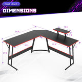 NChanmar L Shaped Gaming Desk, Computer Corner Desk with Monitor Riser Stand, Home Office Desk Corner Desk for Studying, Working, L Desk with Large Desktop, Black NChanmar
