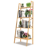 Tangkula 4-Tier Bamboo Ladder Bookshelf, Rustic Bookcase, Floor Standing Shelving Unit, Book Shelf Storage Organizer, Display Rack for Living Room, Kitchen, Bedroom, Office (1, Natural) Tangkula