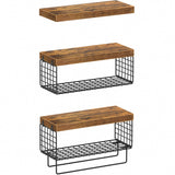 KLUVIS Bathroom Floating Shelves for Wall - Farmhouse Shelf Over Toilet Small 16 inch Set of 3, Rustic Brown (13BN3) KLUVIS