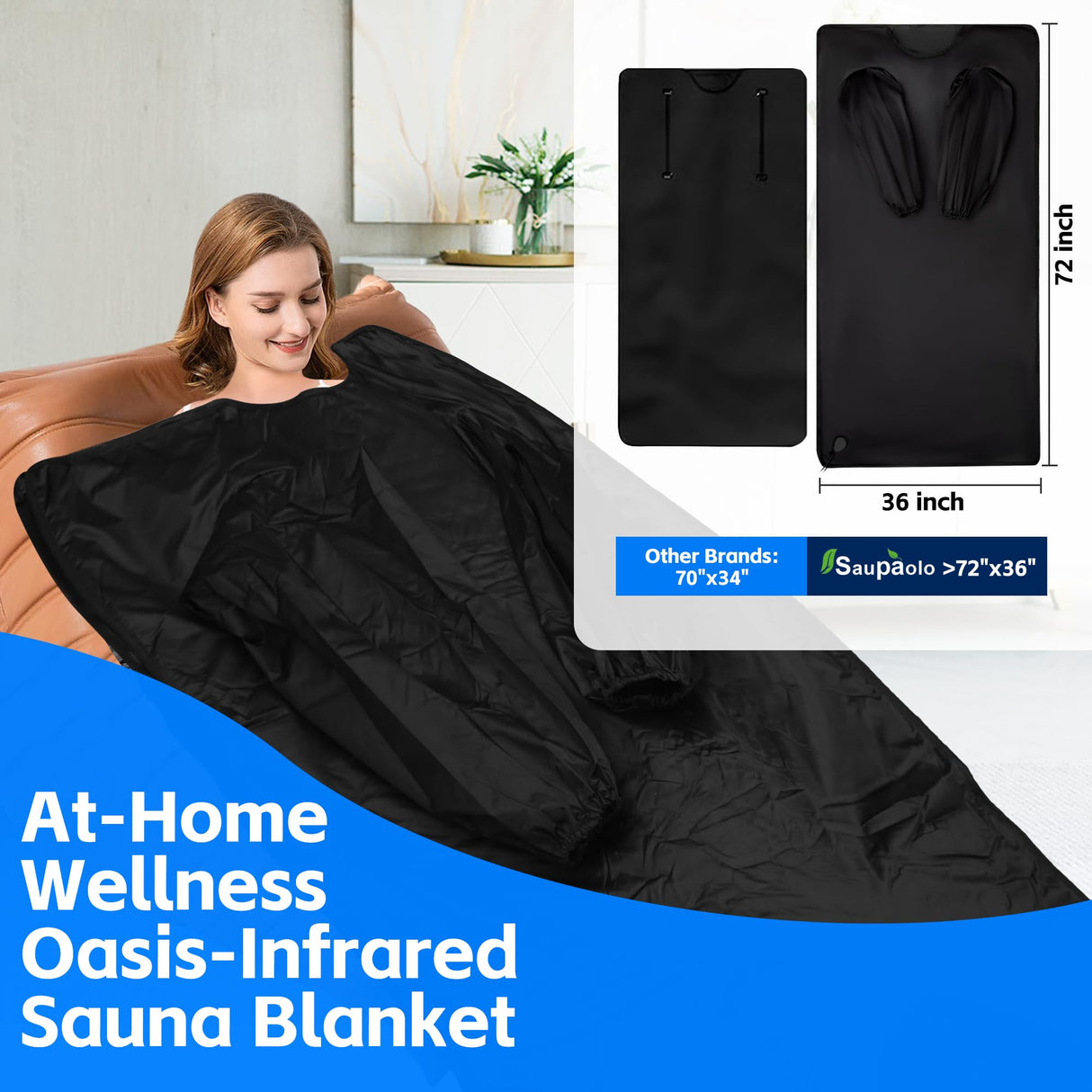 Infrared Sauna Blanket-Sauna Blanket, Far Infrared Sauna, Portable Infrared Sauna for Home, 176℉ Max, 30-90 MinTimer, 6 ft X 3 ft Saupaolo