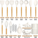 Umite Chef Kitchen Cooking Utensils Set, 33 pcs Non-stick Silicone Cooking Kitchen Utensils Spatula Set with Holder, Wooden Handle Silicone Kitchen Gadgets Utensil Set (Cream White) Umite Chef