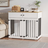 HXBOAUVS Large Dog Crate Furniture, 41 Inch Dog Kennel Indoor with Removable Divider & Double Doors, Wooden Dog Crates for 2 Dogs, Dog Crate Table for Large/Medium Dogs, White HXBOAUVS