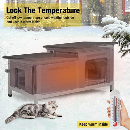 Aivituvin Outdoor Cat House Insulated Feral Cat Shelter Weatherproof for Winter Double Rooms - WoodArtSupply