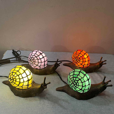 Bieye L10963 Land Snail Tiffany Style Stained Glass Accent Table Lamp for Home Decor (Orange, 10" D x 5" W x 5" H) Bieye
