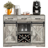 Chic Grey Farmhouse Wine Cabinet and Coffee Bar with Sliding Barn Doors and Ample Storage WoodArtSupply