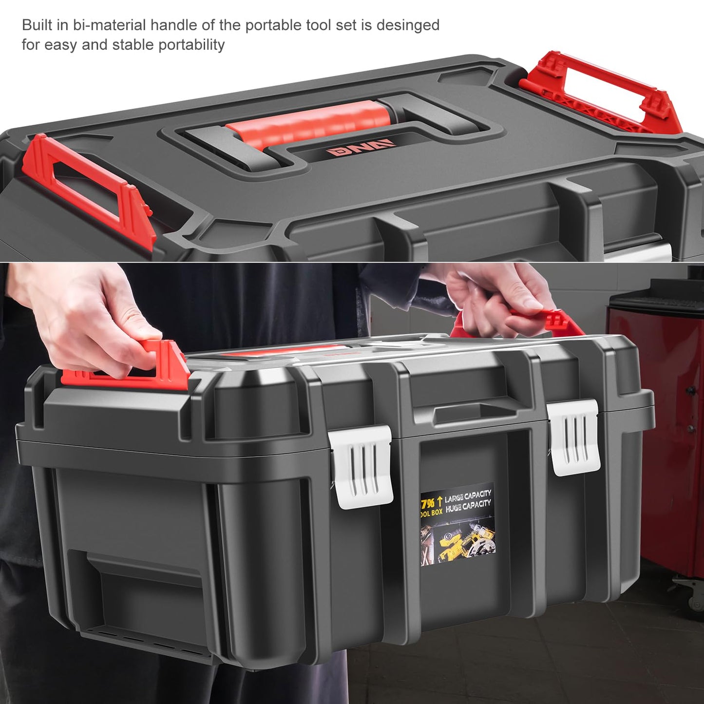 ‎DNA MOTORING Tool Box Lockable Organizer Storage Toolbox with Removable Tray for Workshop Garage & Household,Large Capacity,TOOLS-00309