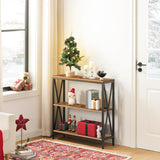 MAHANCRIS Sofa Table, Industrial Console Table, 3-Tier Narrow Side Table with Open Shelves, Foyer Table for Entryway, Hallway, Kitchen, Living Room and Bedroom, Easy Assembly, Rustic Brown CTHR8001Z MAHANCRIS