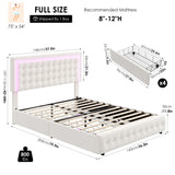 HIFIT Upholstered Full Size LED Bed Frame with Charging Station and 4 Large Storage Drawer, Velvet Button Tufted Full Platform Bed with Adjustable Headboard, No Box Spring Needed, Easy Assembly, Beige HIFIT