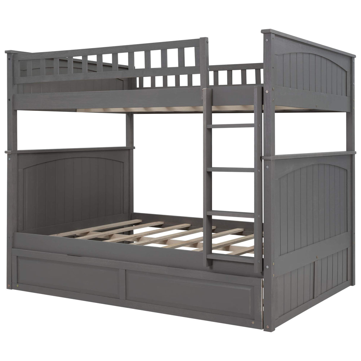 Harper & Bright Designs Full Over Full Bunk Bed with Trundle, Wood Bunk Bed with Guardrails for Kids and Teens, Brushed Gray Harper & Bright Designs