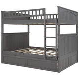 Harper & Bright Designs Full Over Full Bunk Bed with Trundle, Wood Bunk Bed with Guardrails for Kids and Teens, Brushed Gray Harper & Bright Designs
