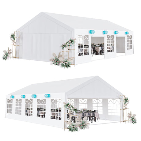 Garvee 20x32 Ft Heavy Duty Party Tent, Heavy Duty Outdoor Wedding Event Tent with Removable Sidewalls & Double Doors, Large Canopy Tent with Large White Roof and 4 Storage Bags for Parties, Weddings Garvee