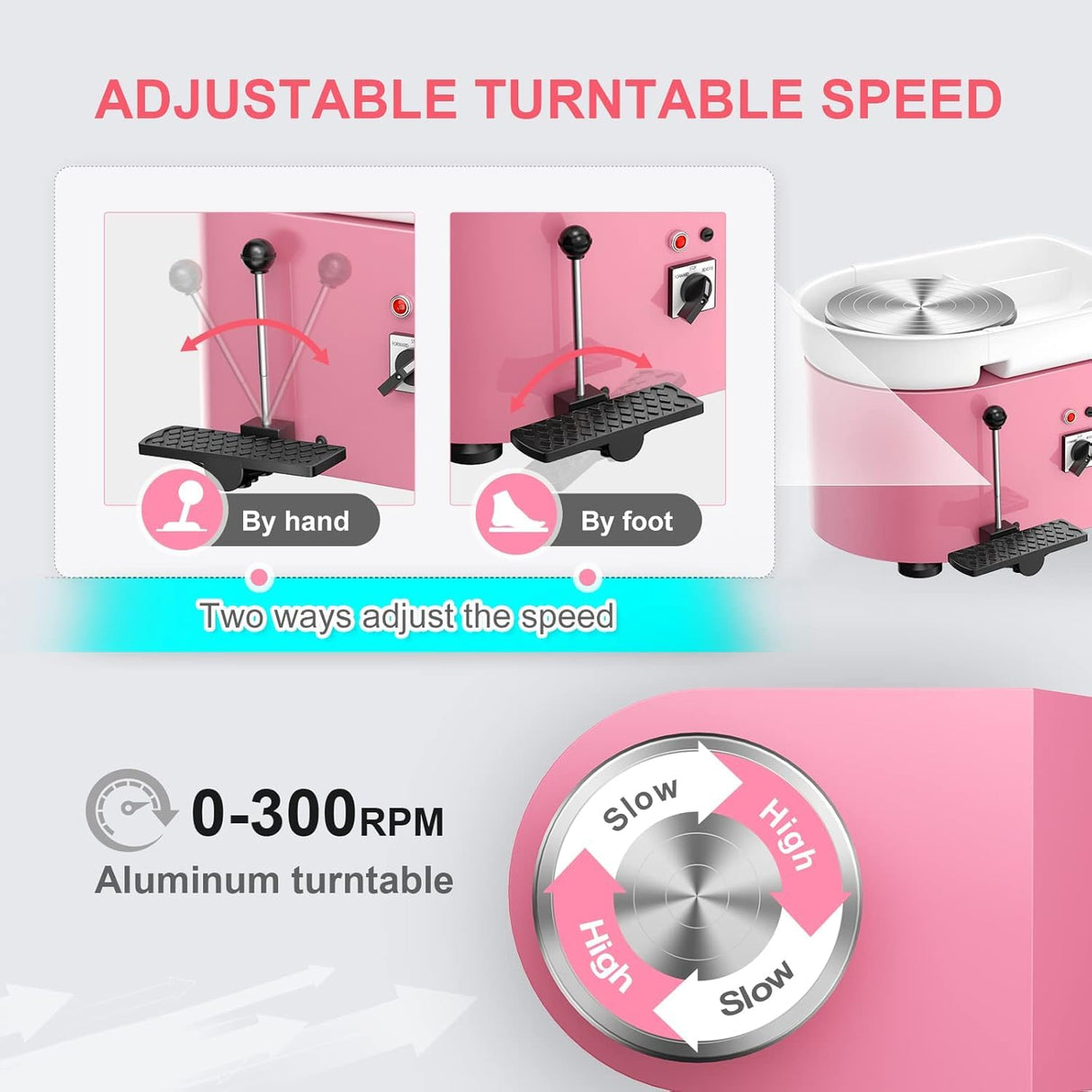 Pottery Wheel Pottery Forming Machine 25CM 350W Electric Pottery Wheel with Foot Pedal DIY Clay Tool Ceramic Machine Work Clay Art Craft (Pink) Homiesetify
