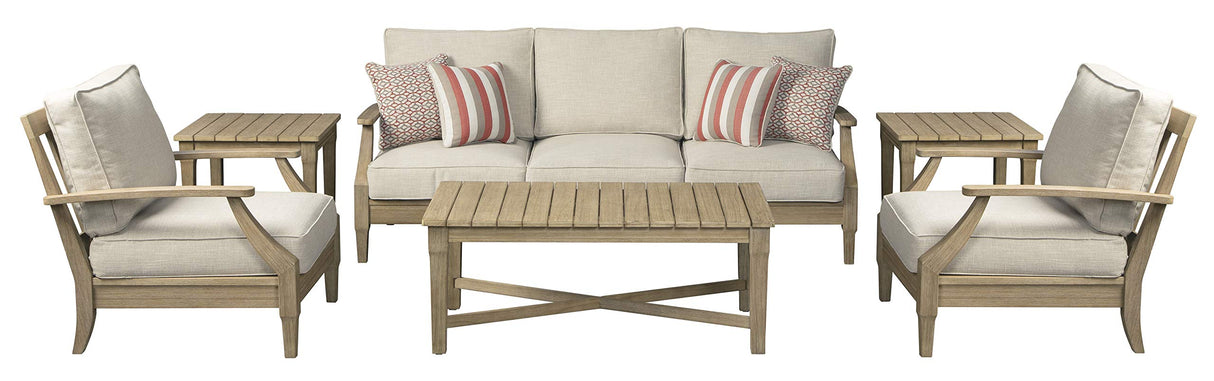 Signature Design by Ashley Clare View Outdoor Eucalyptus Wood Single Cushioned Lounge Chair, Beige Signature Design by Ashley